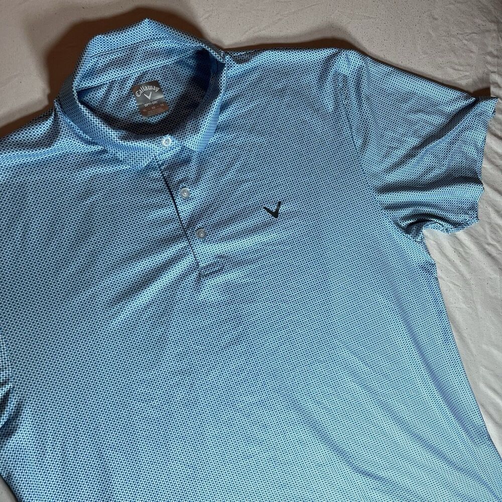 Callaway Golf Polo Shirt Size XL Opti-Dri Diamond Checkered Pattern Teal Blue